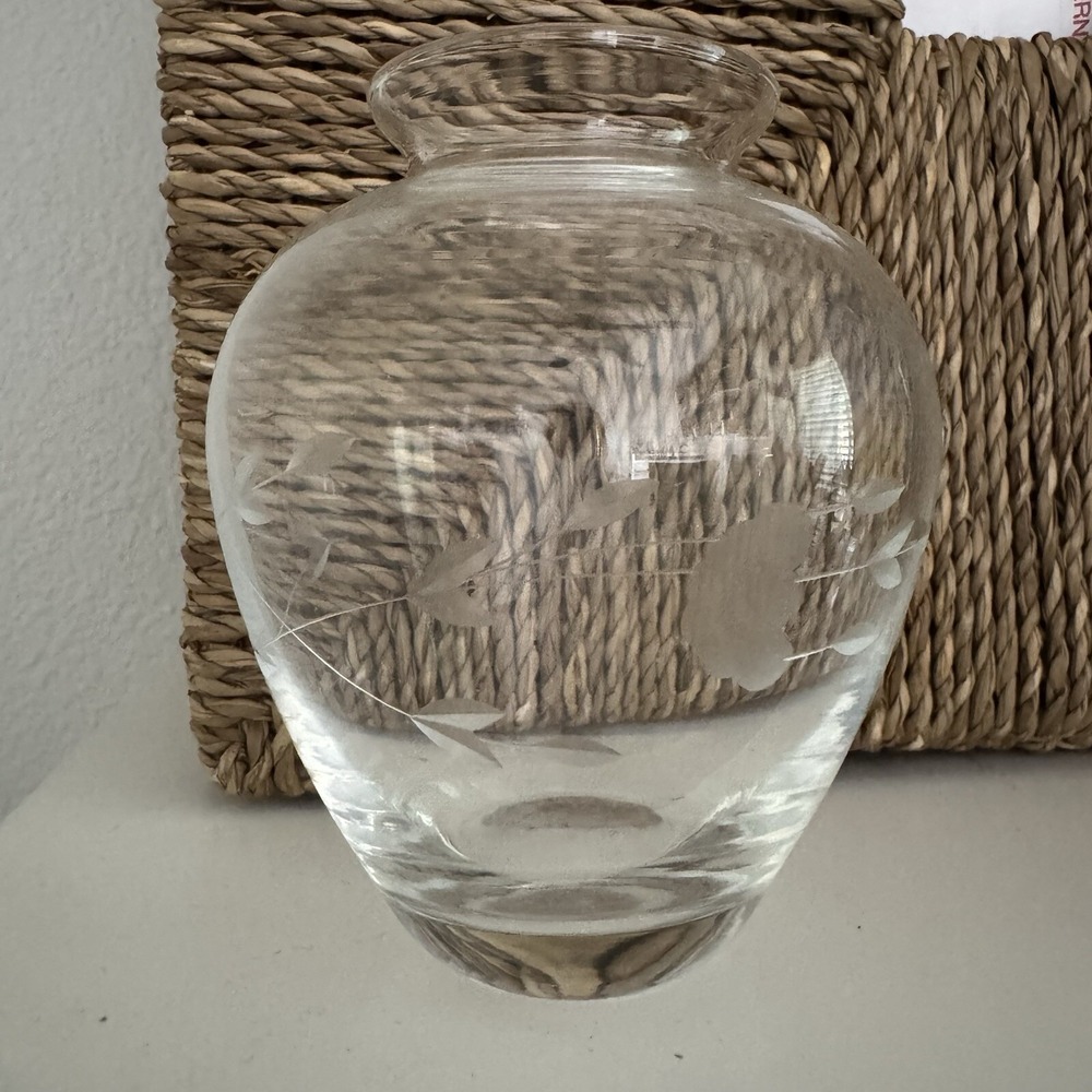 Vintage Princess House Heritage Crystal Small Etched Floral Vase